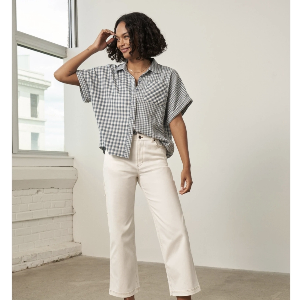 Oversized button down gingham shirt -women's medium